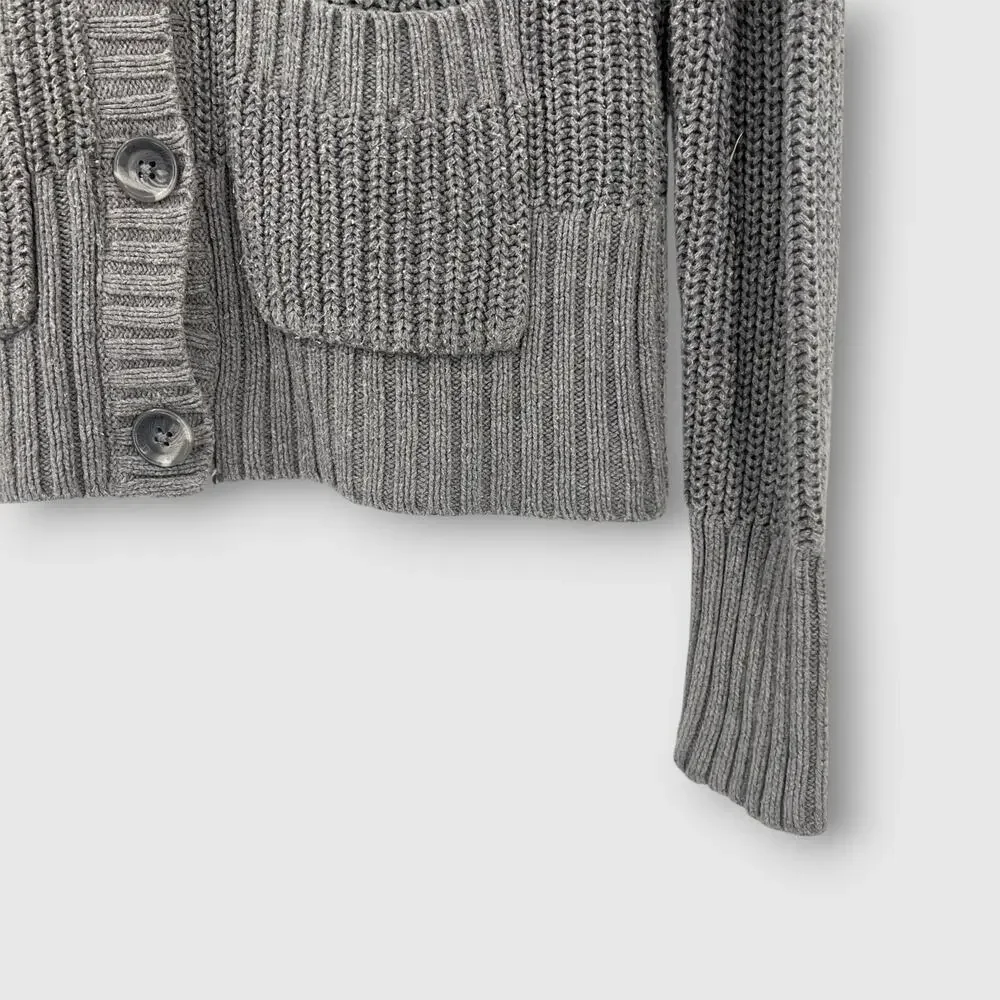 Y2k Aeropostale Gray Knit Hooded Cardigan Button Front Sweater Women’s Large - Picture 3 of 5